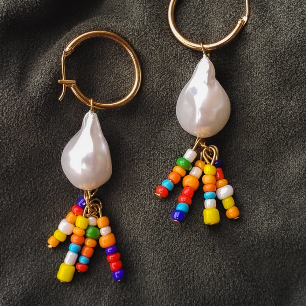 Pearl and Beaded Dangle Earrings